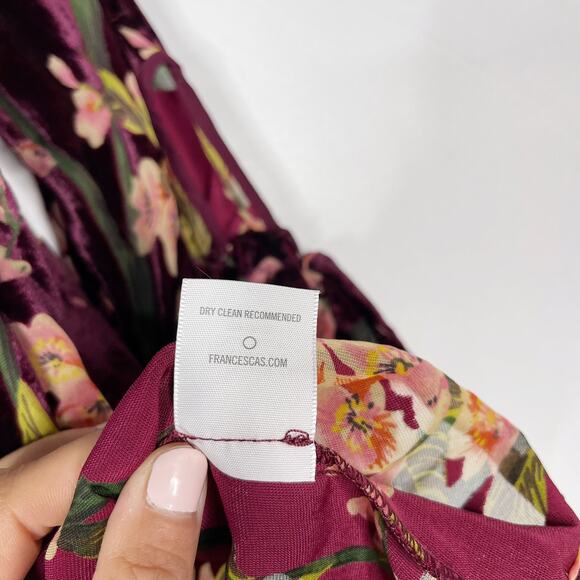 Francescas S Burgundy Red Floral Velvet Off The Shoulder Blouse Top Split Back - Picture 11 of 11